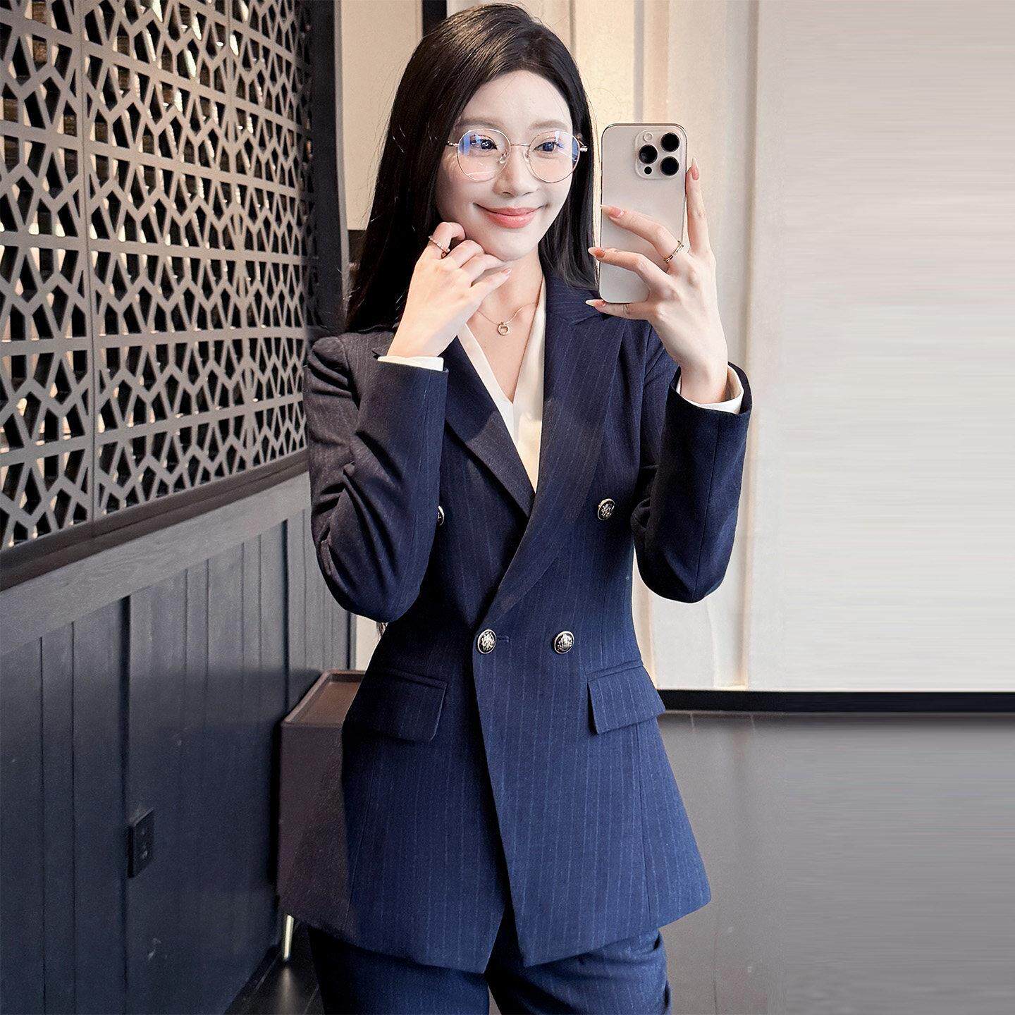 藏青色西装套装女2025新款秋冬高端职业装气质女神范职场面试正装