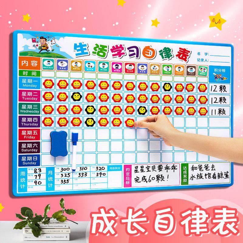 儿童成长自律表墙贴磁力可移除不伤墙小学生奖励好习惯表现积分记录生活小孩规矩表时间管理计划表家庭装奖罚