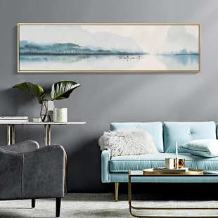 中式山水风景卧室横向装饰画新中式风格水墨江南国画床头挂画