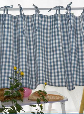 杂物风系带田园帘帘装饰手工批发半宿舍间格子窗帘门帘书房短p616