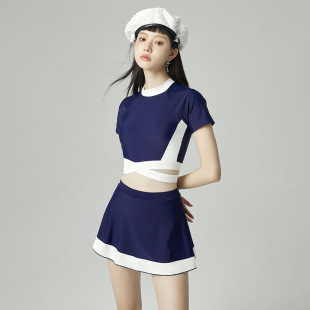 防走光小胸聚拢泡泳装 泳衣女新款 遮肚显瘦分体运动风游泳衣款