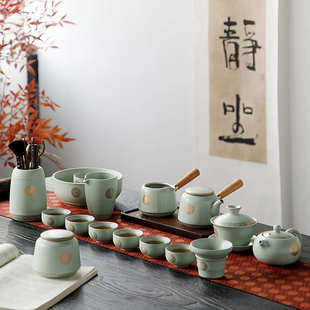 陶瓷茶杯家用可养开片办公会客整套泡茶神器 高端汝窑功夫茶具套装