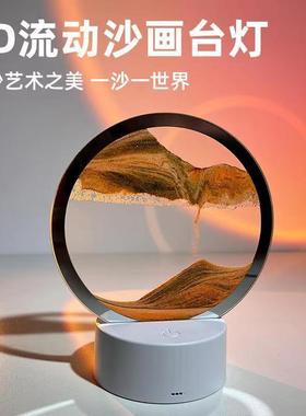 网红礼品小夜灯星空流沙画沙漏摆件解压氛围USB充电触摸新款货源