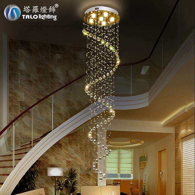 新款直销复式楼客厅水晶吊灯 轻奢创意LED旋转客厅吊灯 圆形简约