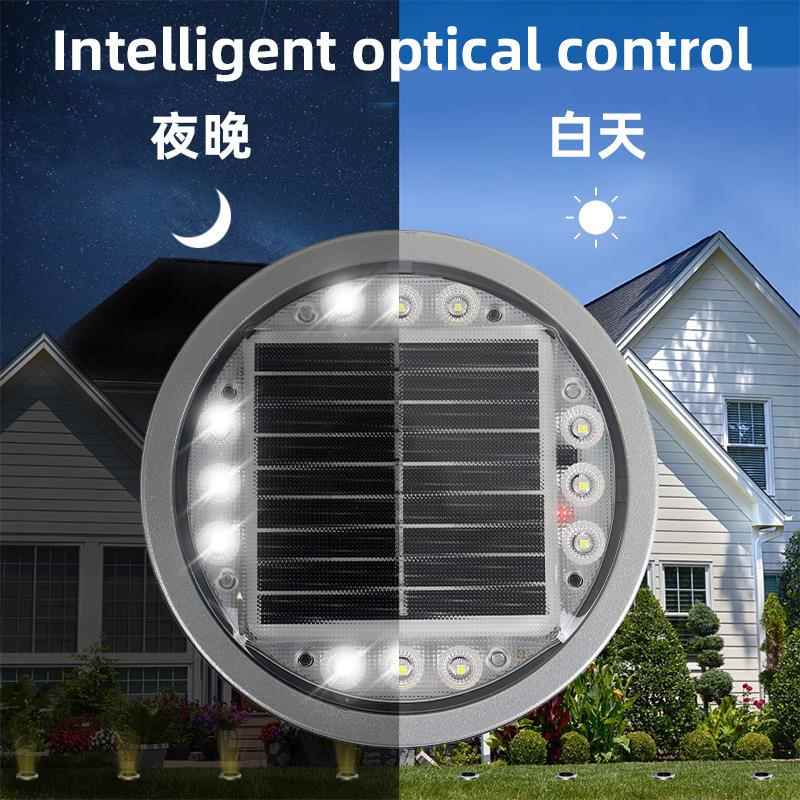 户外防水LED太阳能地埋灯透光七彩圆形埋地射灯嵌入式铝材道钉灯