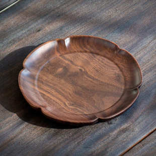 果盘茶小摆件承家用胡桃木碟盘泡承壶北美干实木客厅托壶整块点心