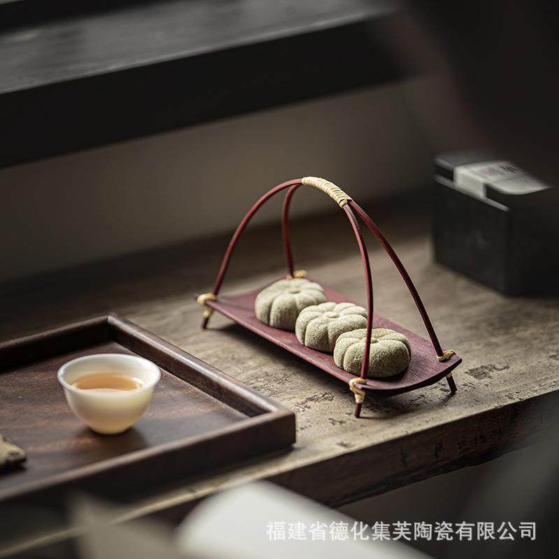 竹制两用茶点盘茶巾托竹编小提篮零食糕点托盘中式复古风茶具配件