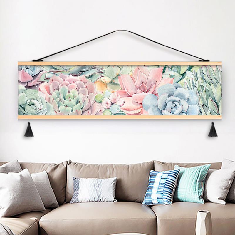 正品室床头n长装饰卧画主卧背景墙布艺挂画北欧is风清新绿植横款图片