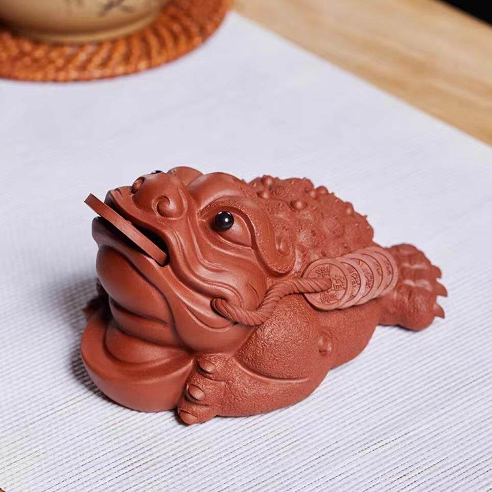 茶宜兴茶宠金蟾紫蜍精品可养茶RRK桌茶室手玩摆件宠可砂养红泥元