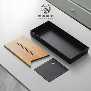 茶盘托盘小型茶台简约干泡盘功夫茶具 不锈钢茶盘家用长方形储水式