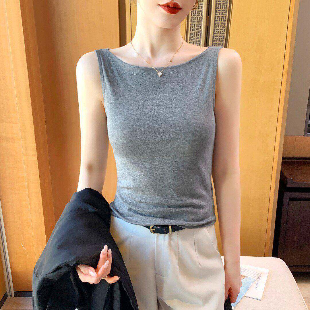 船领一字肩吊带背心女西装内搭2026新款夏季外穿修身无袖打底上衣