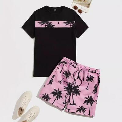 Men's 2-Piece Tropical Coconut Tree Print Clothing Set -
