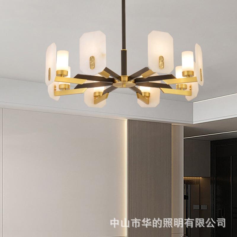 全铜新中式吊灯现代中国风禅意西班牙云石别墅客厅餐厅卧室灯具