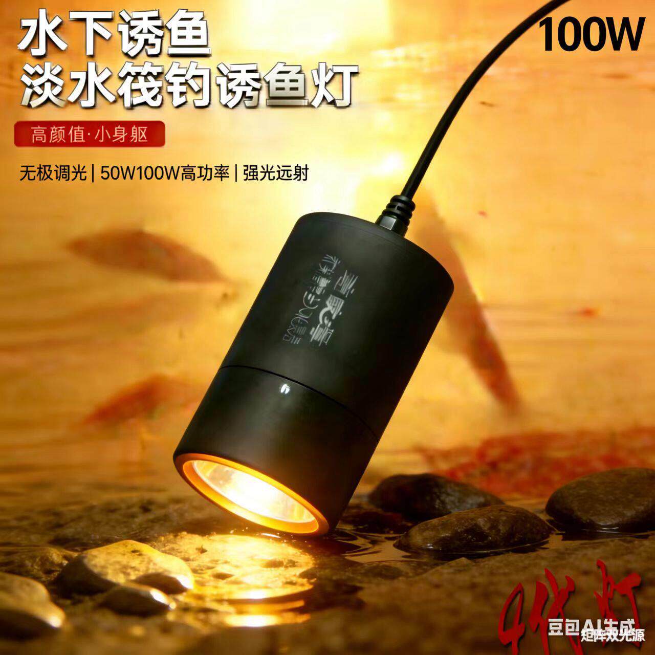 瑞欧姆新款筏钓聚光型4代水下款led聚鱼灯可携式100瓦大功率诱鱼