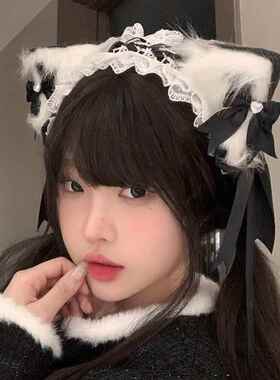 红色lolita头饰洛丽塔软萌萌娘发饰发箍女仆软妹蝴蝶结少女心粉蓝