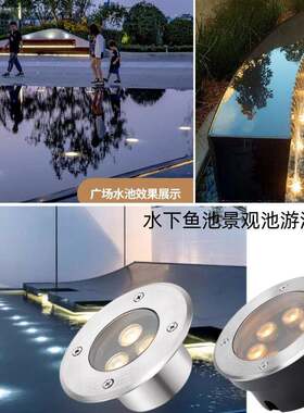 LED超薄水底地埋灯水景鱼池鱼缸灯24V嵌入式泳池壁灯防水户外