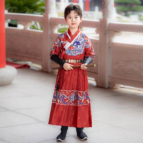 儿童汉服春夏薄款锦衣卫飞鱼服男童明制古装侍卫武侠演出服唐装