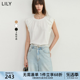 LILY2024夏女装设计感时尚休闲通勤款美式复古短款无袖T恤女