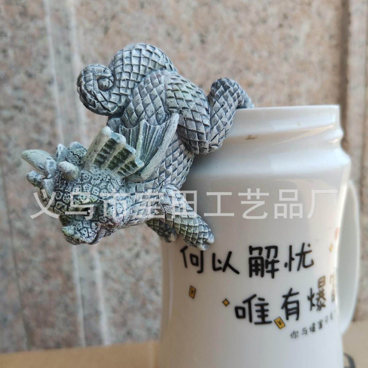 4只小恐龙套装挂花盆装饰树脂工艺品摆件挂杯Ba龙雕像恐龙摆件