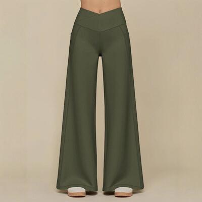 Women High Waist Pants Black Wide Leg Trousers V Waist Slim