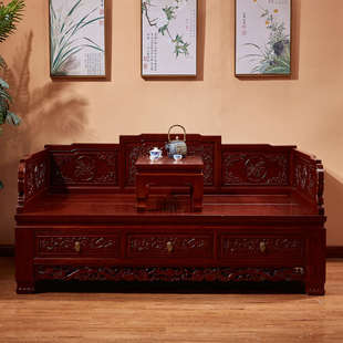 IL榆木罗汉床实木新中式两用推拉沙发床小户型复古储物床榻客厅家