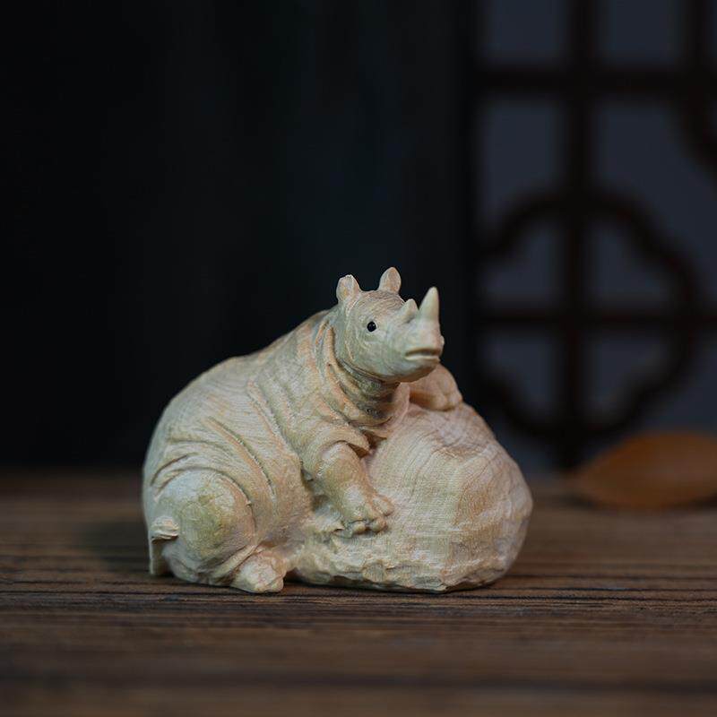 小叶黄杨木雕刻犀牛河马摆件办公室桌面摆饰家居玄关装饰品工艺品