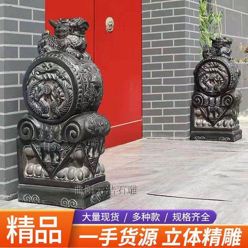 石雕门墩抱鼓石一对彷古做旧貔貅麒麟石狮子门口庭院镇宅招财摆件