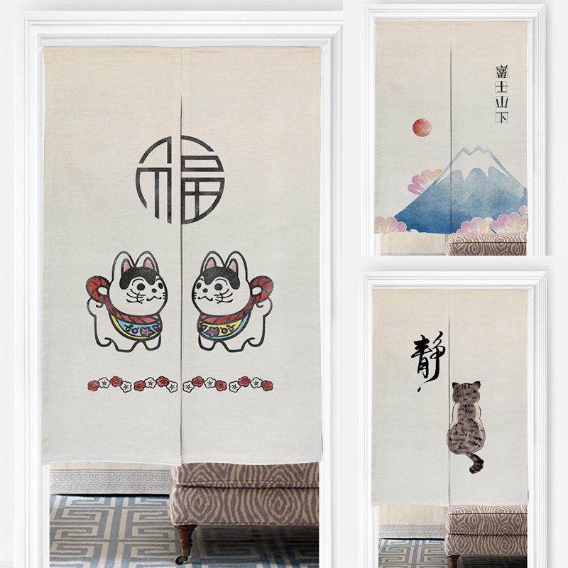 日式卡通厨房门帘隔断帘布帘装饰挂帘家用帘子柜子帘免打孔定制