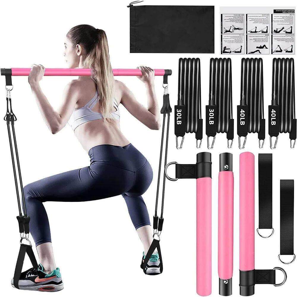 Resistance Bands Set with Fitness Bar Workout Gym Pull Rope