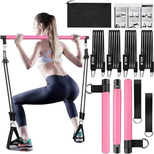 Resistance Bands Set with Fitness Bar Workout Gym Pull Rope