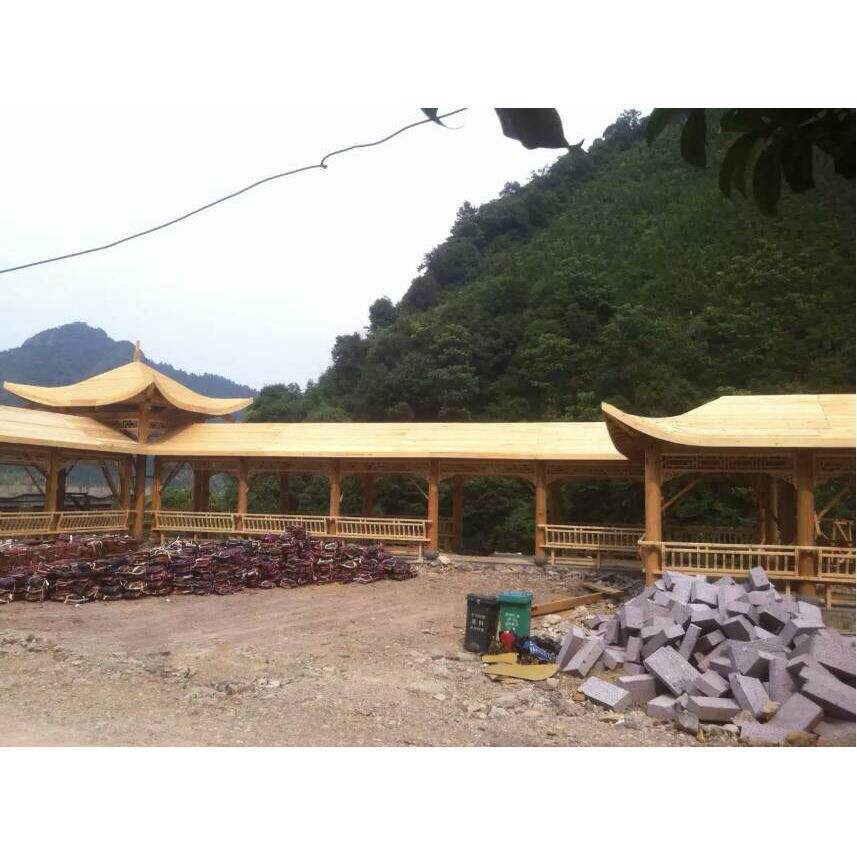 户外仿古木长廊走廊木屋凉亭实木园林景观古建庭院公园走道