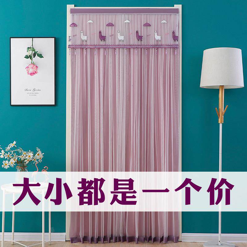 卧室门帘隔断帘家用免打孔纱帘室内蕾丝防隐私遮光防蚊房间纱帘子图片