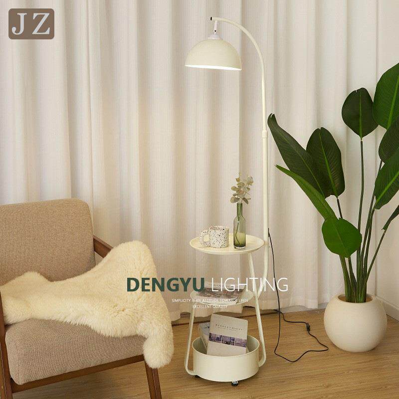 奶油风客厅沙发中古铁艺落地灯带置物架高级感卧室床头柜一体台灯