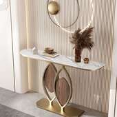 意式 岩板创意玄985关柜台入户轻奢玄关桌极简风玄关圆靠格墙半端