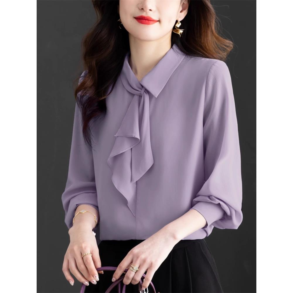JOLIMENT飘带领衬衫女2025春秋新款优雅气质小衫洋气减龄长袖上衣