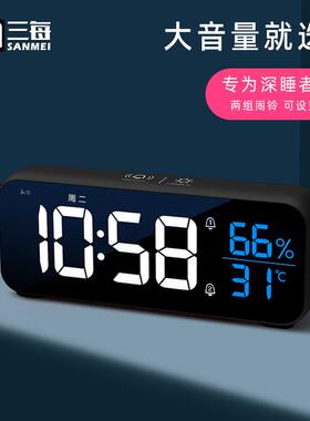 三每超大铃声闹钟大音量LED电子时钟温湿度学生床头钟静音夜光M20
