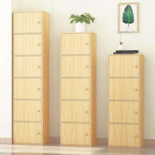 多层书柜书架带门实木色简易置物柜收纳柜简约现代墙角柜子储物柜