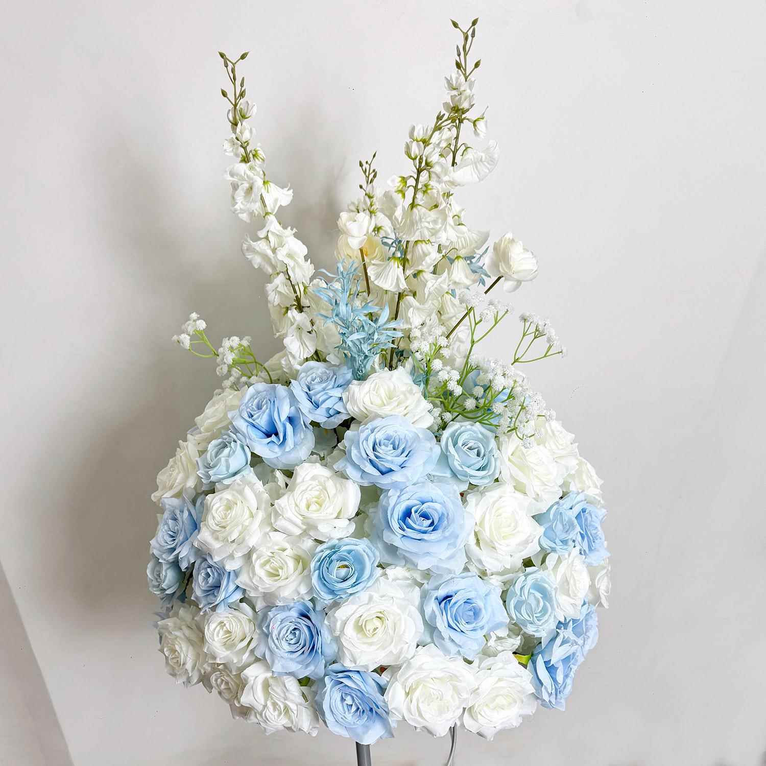 新款60cm仿真桌花白色玫瑰花引球婚餐桌放花求婚橱窗展厅装饰摆路