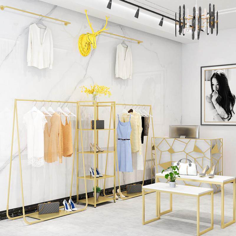 铁艺服装店展示架金色侧挂组合女装整体装修货架落地式陈列架