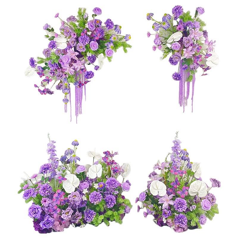 婚礼装饰紫色壁挂花艺KT板墙面摄影背景布置仿真绢花挂花地排花