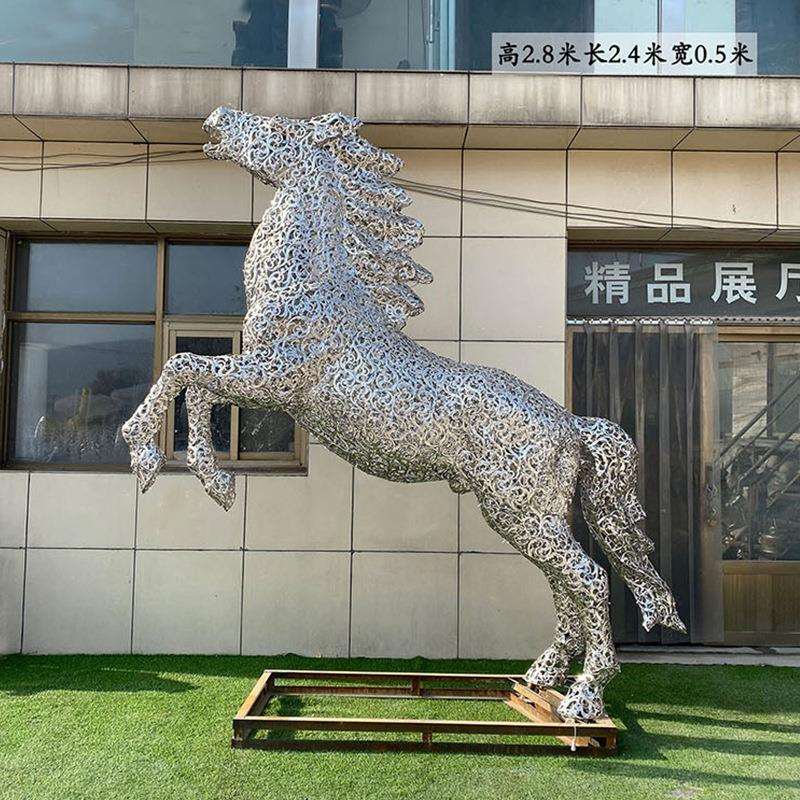 不锈钢镂空马动物雕塑夜景发光大型公园售楼部广场景观装饰品摆件图片