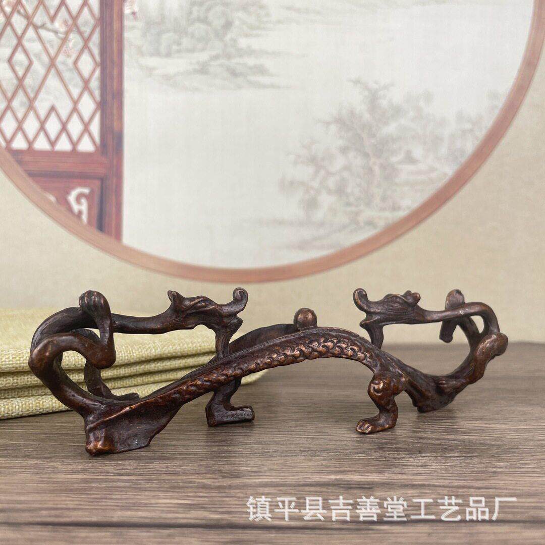 仿古合金笔架文房笔搁二龙戏珠书房装饰摆件双龙笔架
