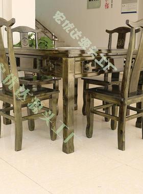 实木餐桌组合饭店正方形明椅清中仿古方桌家用桌子四方桌仙hFJwB2