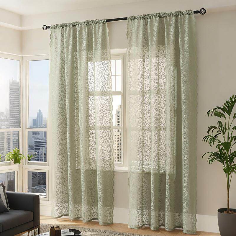 跨境新款蕾丝小碎花窗帘夏日小清新镂空文艺氛围感白纱客厅阳台