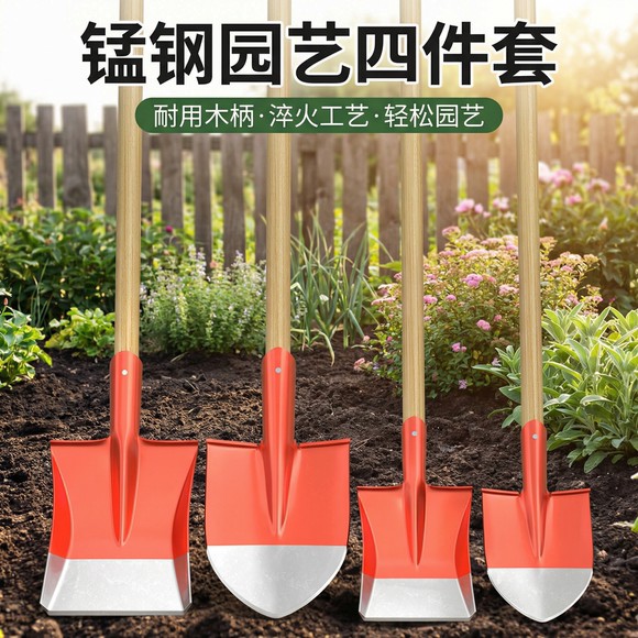 德国铁锹锰钢加厚农具铲子植树钢锹平头尖头全钢铁锨户外挖土防汛