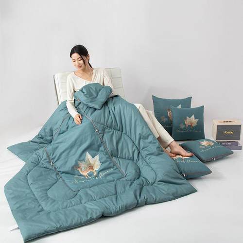 纯棉抱枕被子用沙发枕头汽车靠垫办枕公室靠毯午睡子GKQ两二雁冰