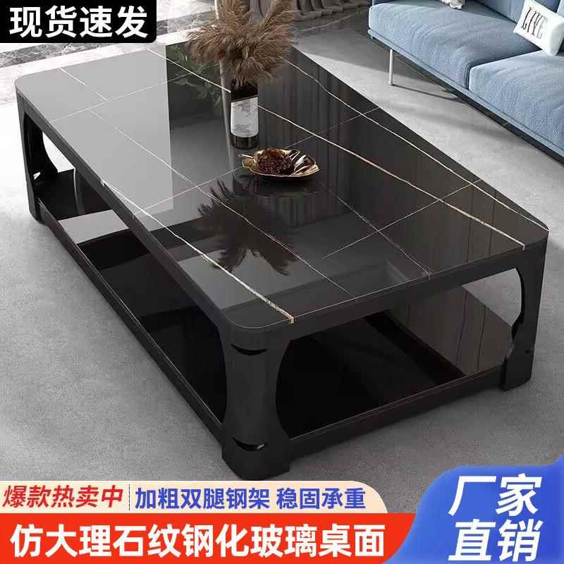 餐桌接待洽谈高档加高茶几客厅室内家用饭桌茶桌双层加厚钢化玻璃