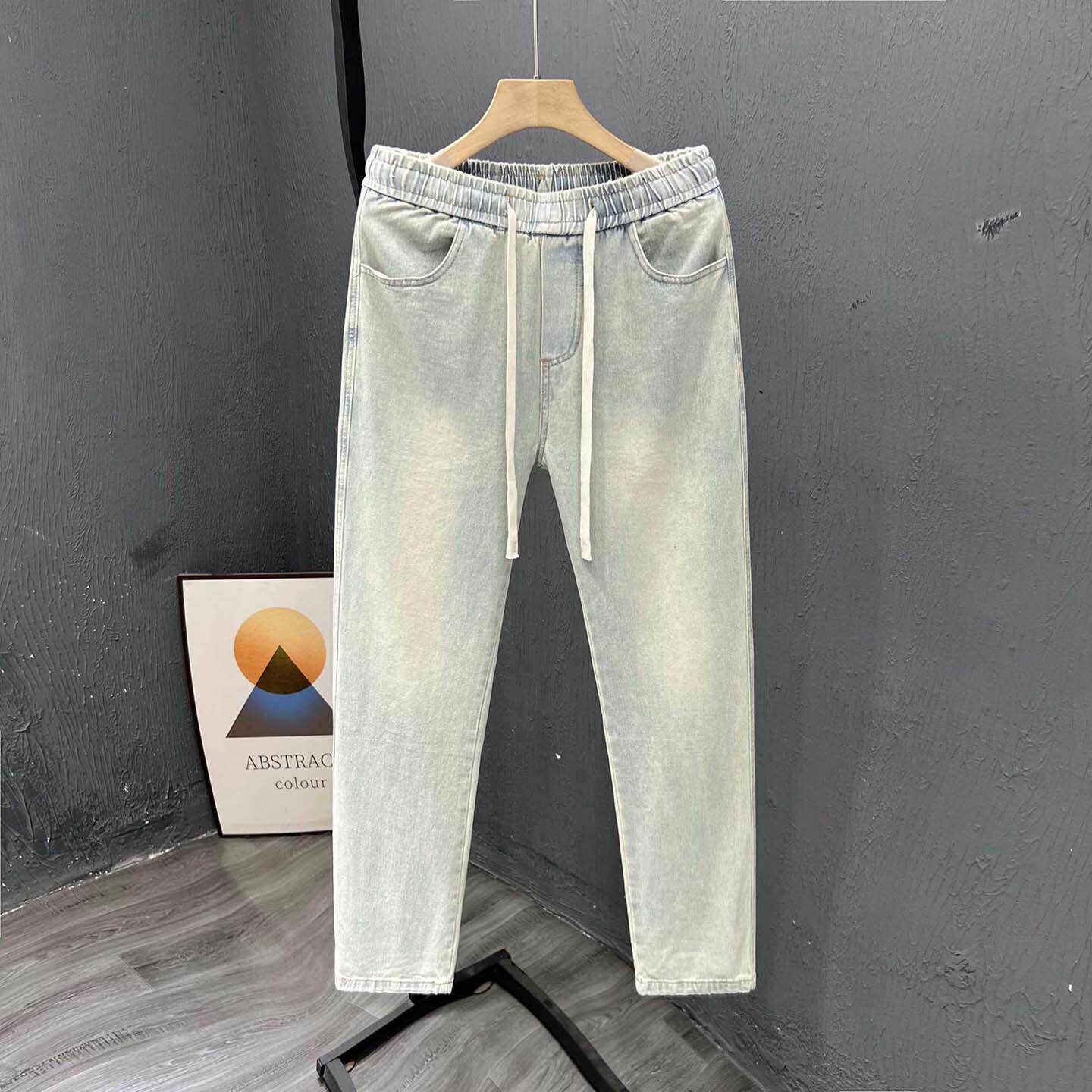 MUSONMU夏季薄款宽松直筒牛仔裤男潮牌美式阔腿裤男士休闲九分裤