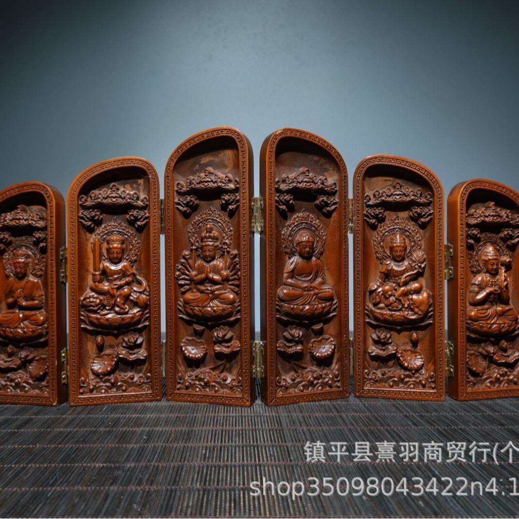 大量黄杨木八开盒屏风八大守护神八开盒八宝佛工艺品摆件
