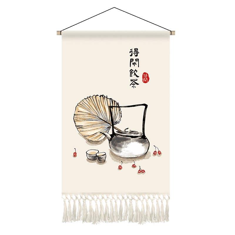 新中式简约挂布背景布民宿房间茶桌沙发布艺挂画挂毯装饰画墙画